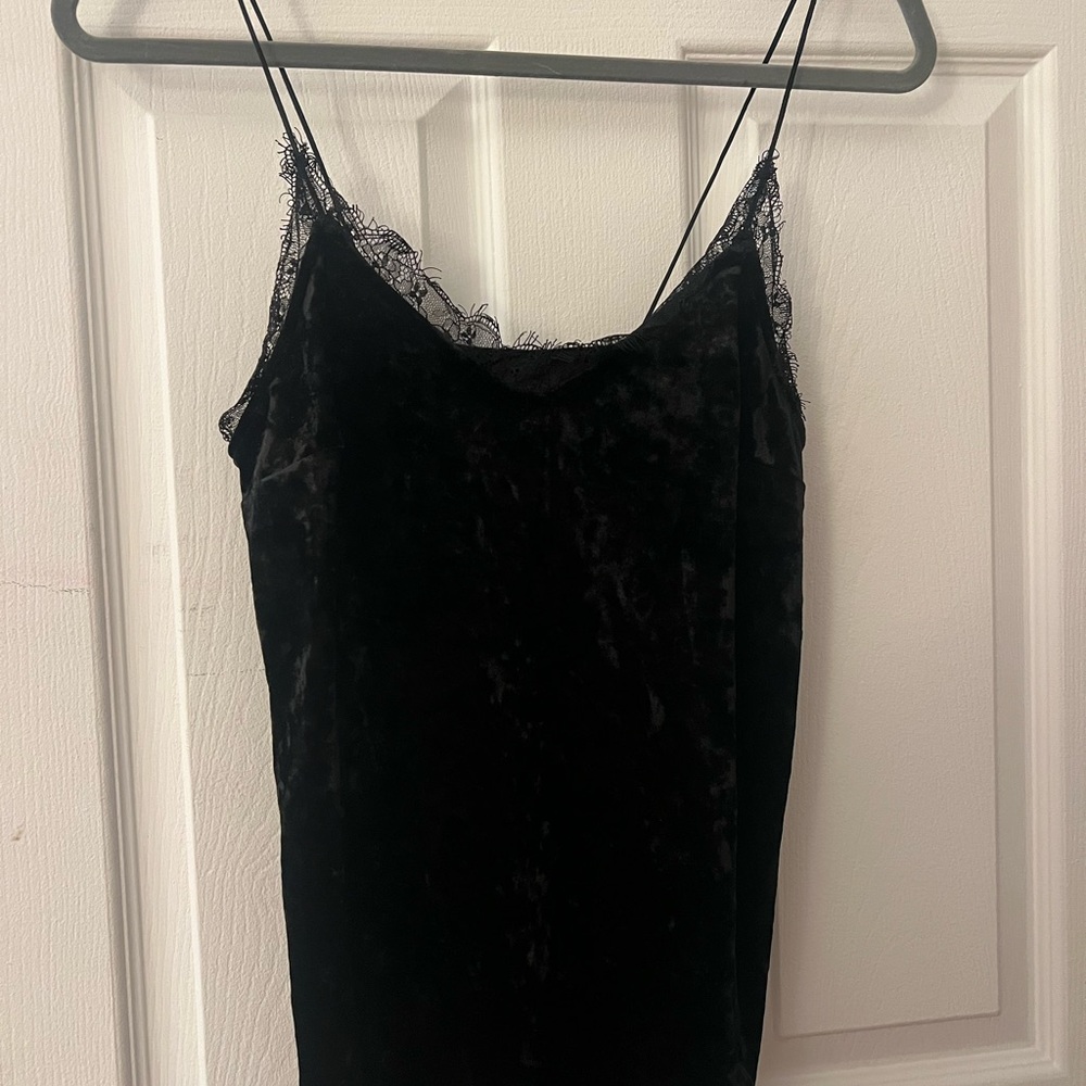 Black Velvet Lace Trim Cami Top